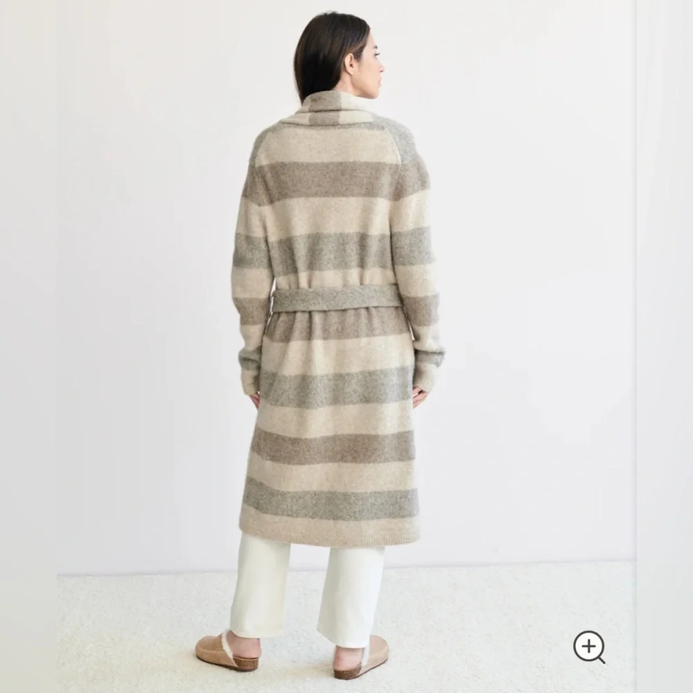 Jenni Kayne Belted Sweater Coat in Oatmeal Stripe, Size Small - Picture 4 of 8